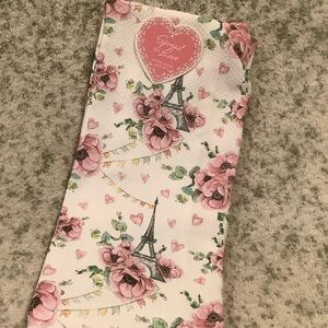 Valentines Day Floral Eiffel Tower Designer Kitchen Towels Set of 2 NWT Cotton
